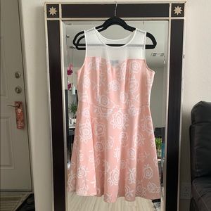 A pink sweetheart, mesh neckline, A-line dress